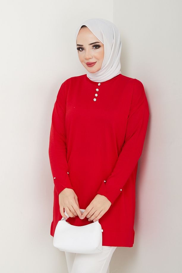 Kadın Taş Detaylı Merserize Triko Tunik - 7