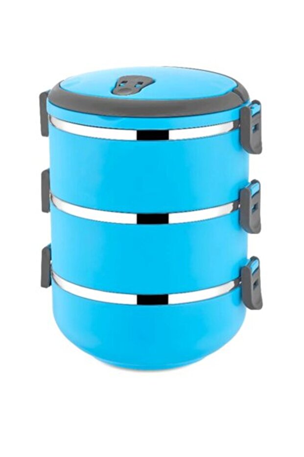 Sefer Tası Food Thermos Storage Container Thermos 3-Piece - Blue
