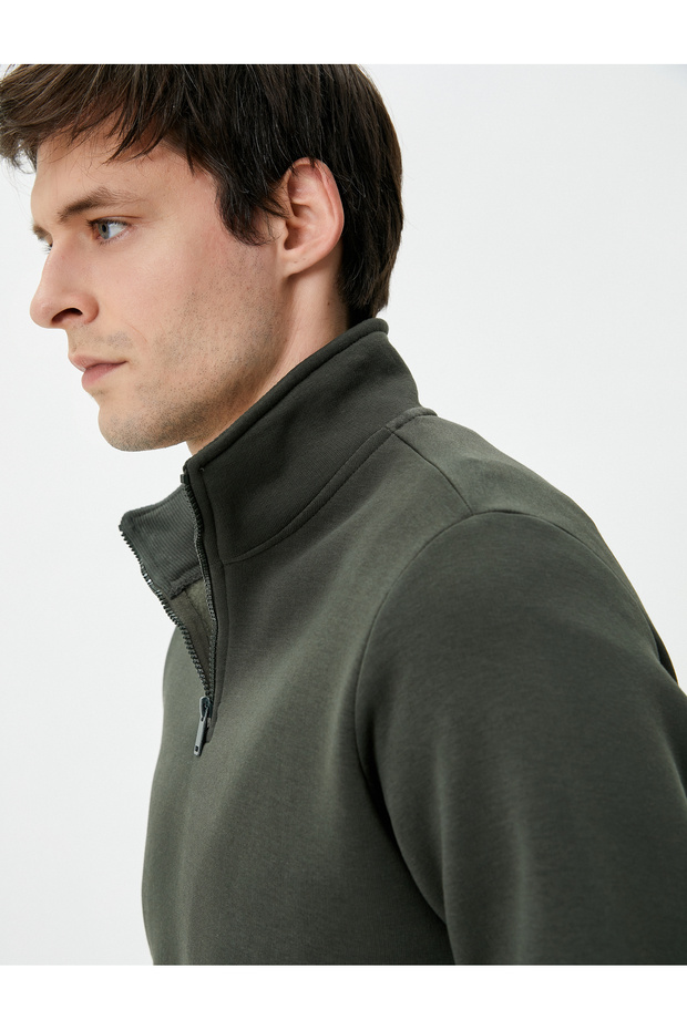 Half Zipper Sweatshirt Basic Stand Collar Ribbed Long Sleeve