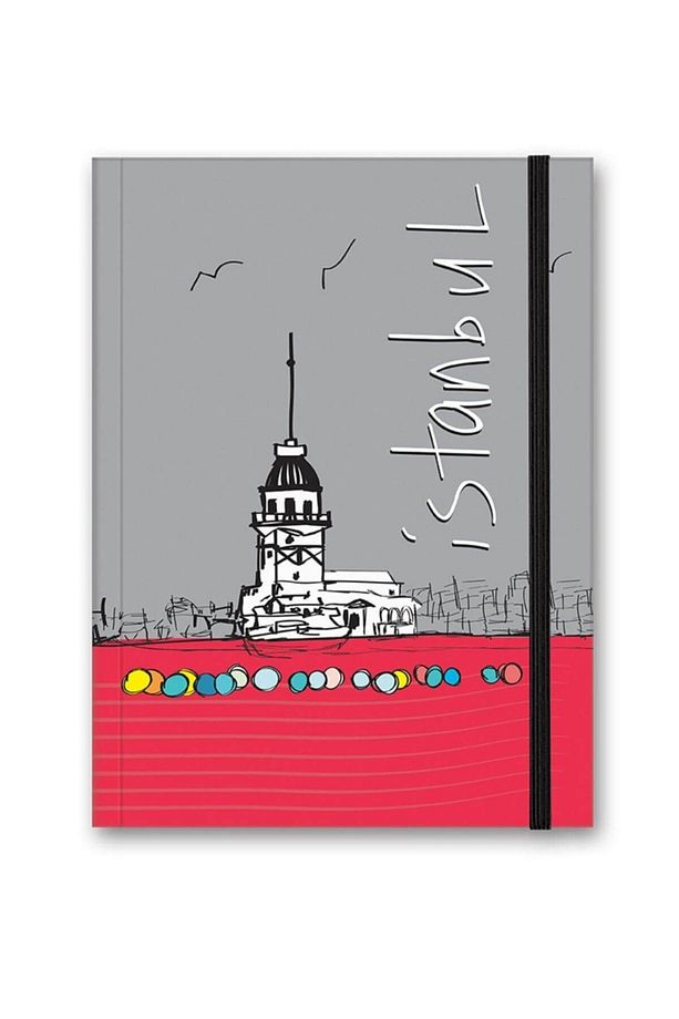 Renkli Istanbul Defter Çizgili Lastikli Kız Kulesi - 1