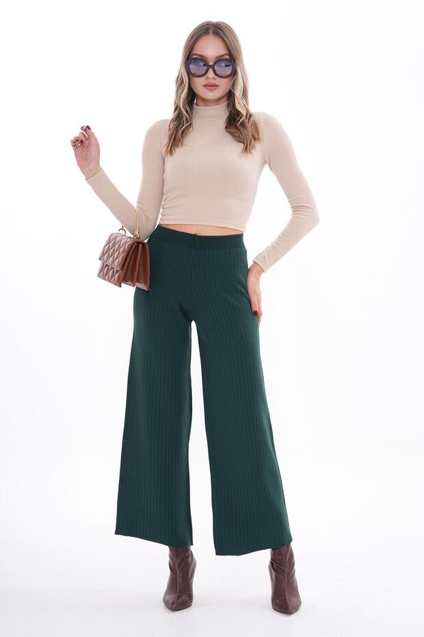 Kadın İspanyol Paça Triko Örme Pantolon 255048 - - 2