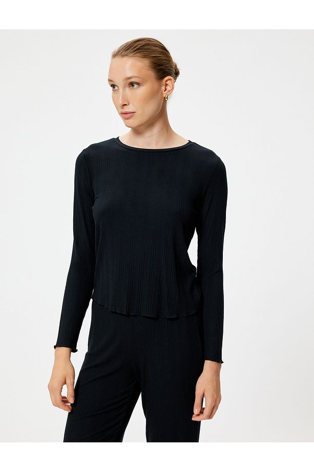 Modal Pijama Üstü Uzun Kollu Bisiklet Yaka - 3