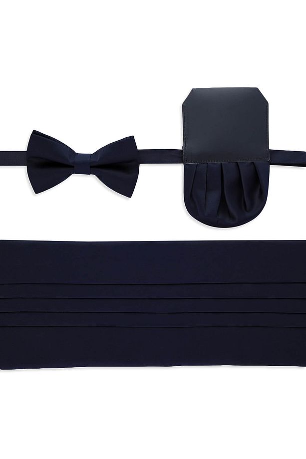 Lacivert Kuşak Papyon Mendil Set - 1
