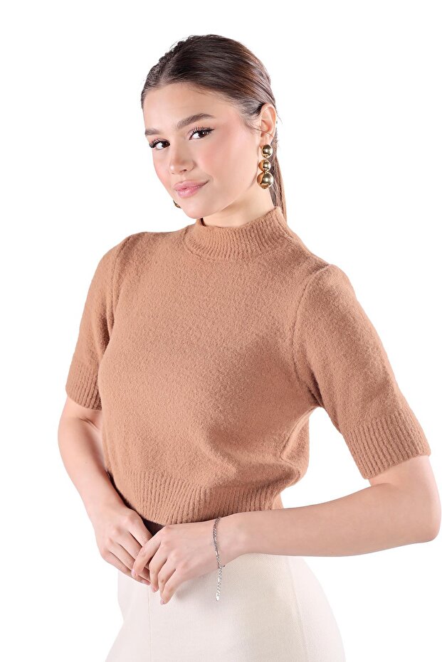 Camel Short Sleeve Turtleneck Sweater 24291