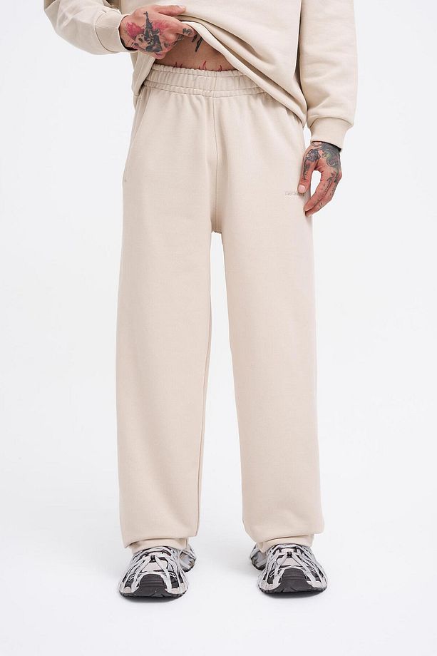 Erkek Basic Diagonal Baggy Açık Bej Eşofman Altı - 1