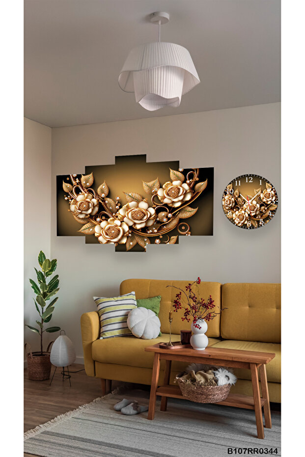 Duvar Mdf Tablo 5 Parça Set Ve saatli - 1