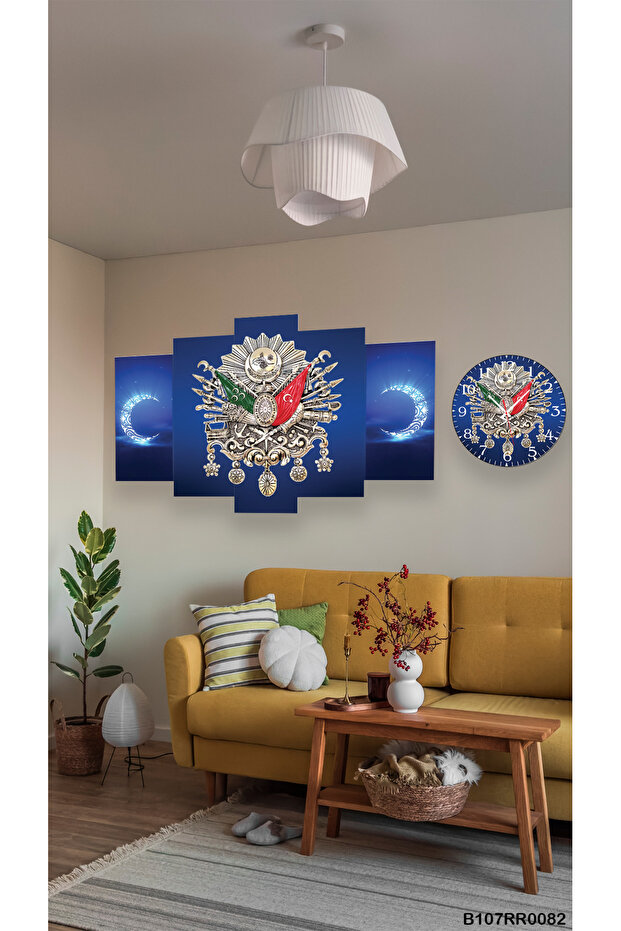 Duvar Mdf Tablo 5 Parça Set Ve saatli - 1