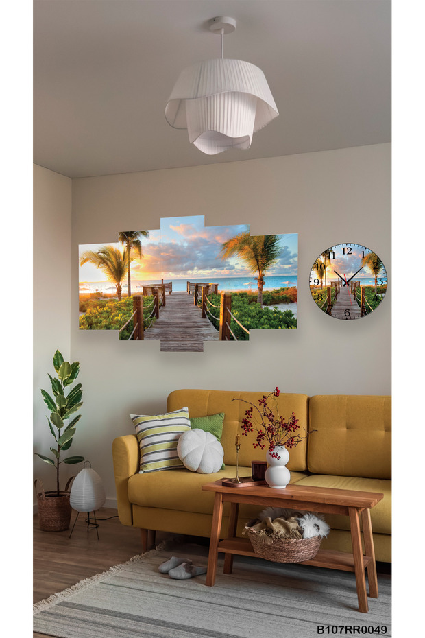 Duvar Mdf Tablo 5 Parça Set Ve saatli - 1