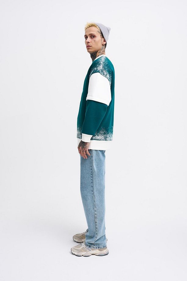 Erkek Double Layer Petrol Yeşili Sweatshirt - 5