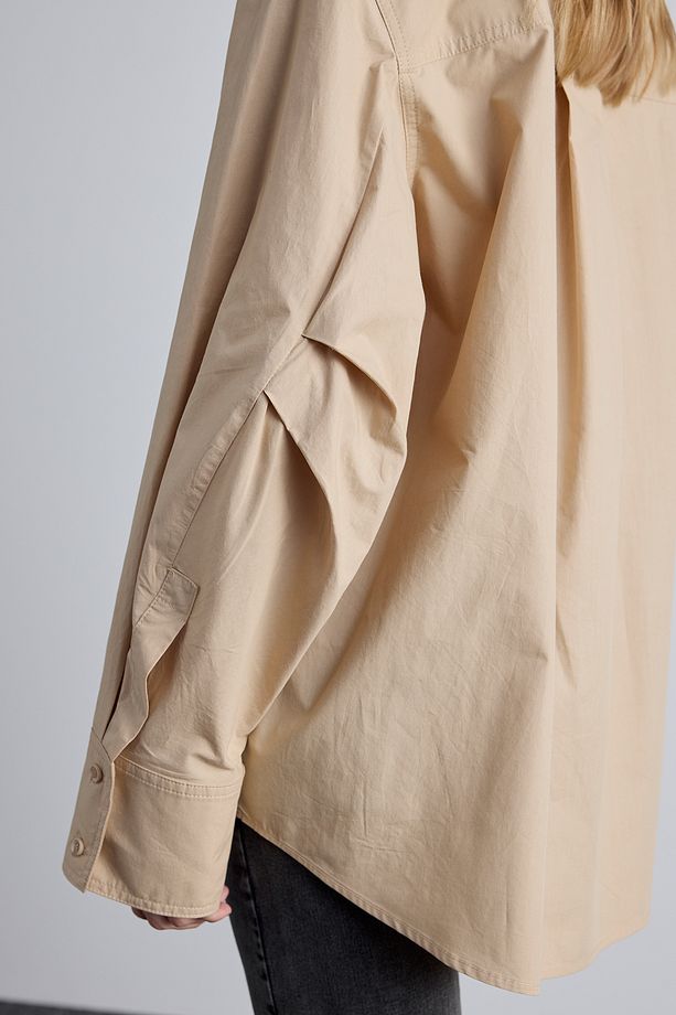 PİLE DETAYLI OVERSIZE GÖMLEK CAMEL - 4