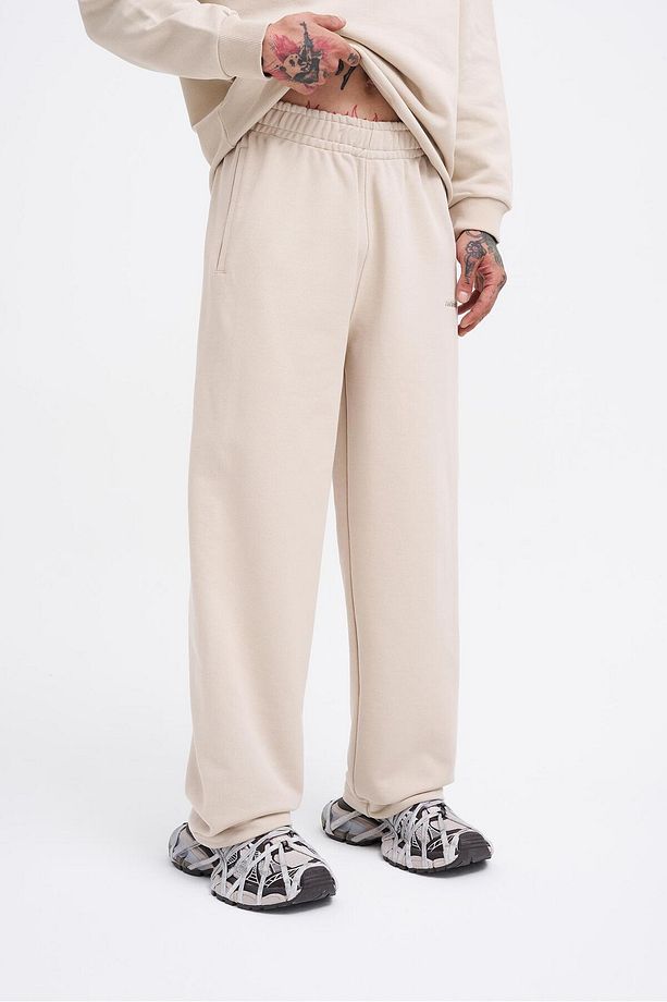 Erkek Basic Diagonal Baggy Açık Bej Eşofman Altı - 2
