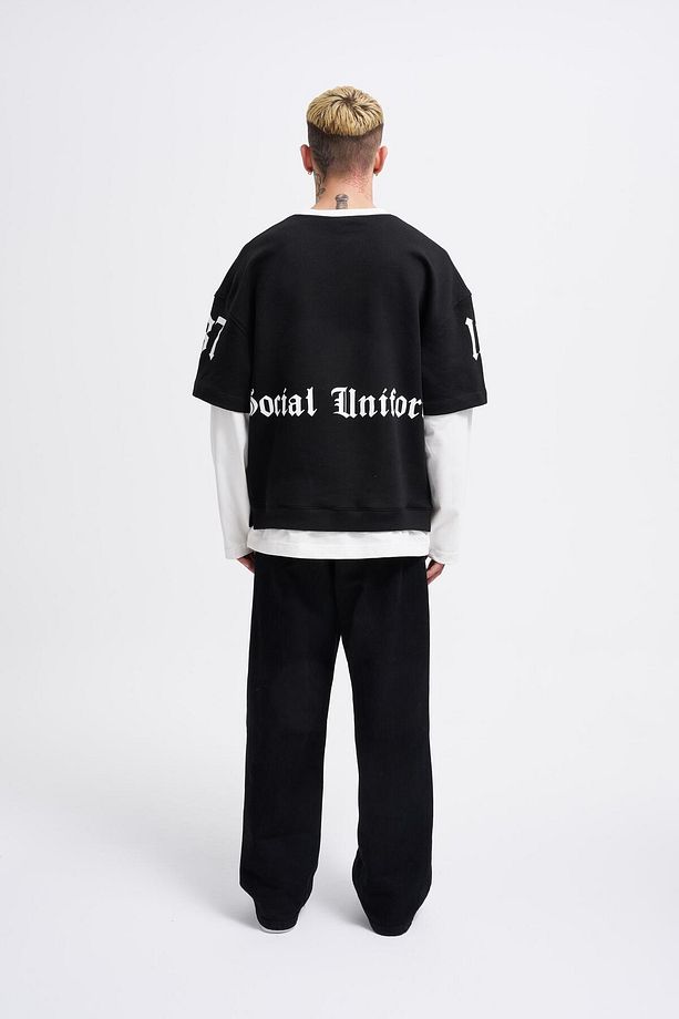 Erkek Contrast Layerd Siyah Ekru Sweatshirt - 3