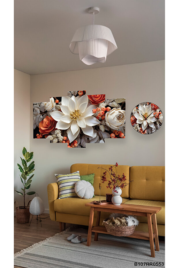 Duvar Mdf Tablo 5 Parça Set Ve saatli - 1