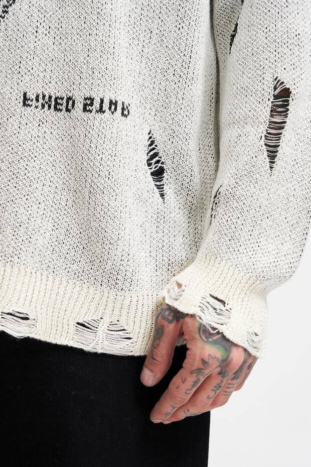 Erkek Patterned Ekru Kazak - 2