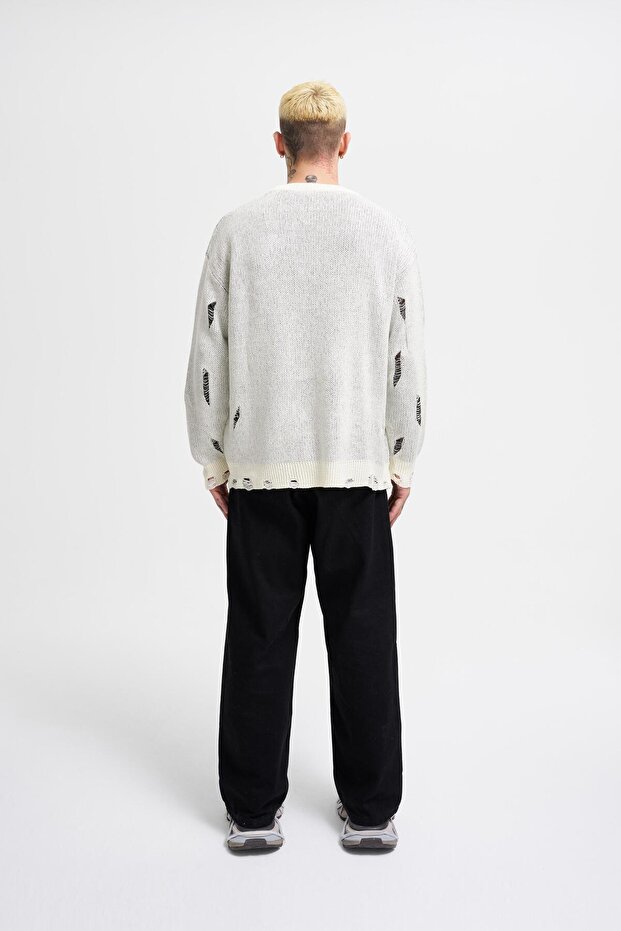 Erkek Patterned Ekru Kazak - 7