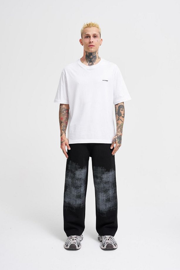 Erkek Distressed Printed Baggy Siyah Eşofman Altı - 6