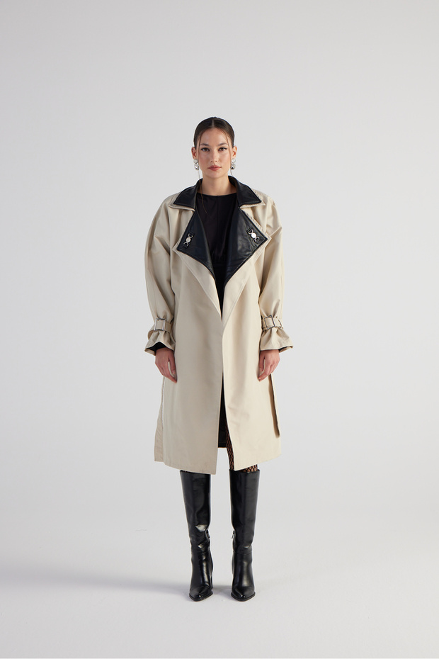 Maxi Boy Belted Cloak Trench Coat Beige