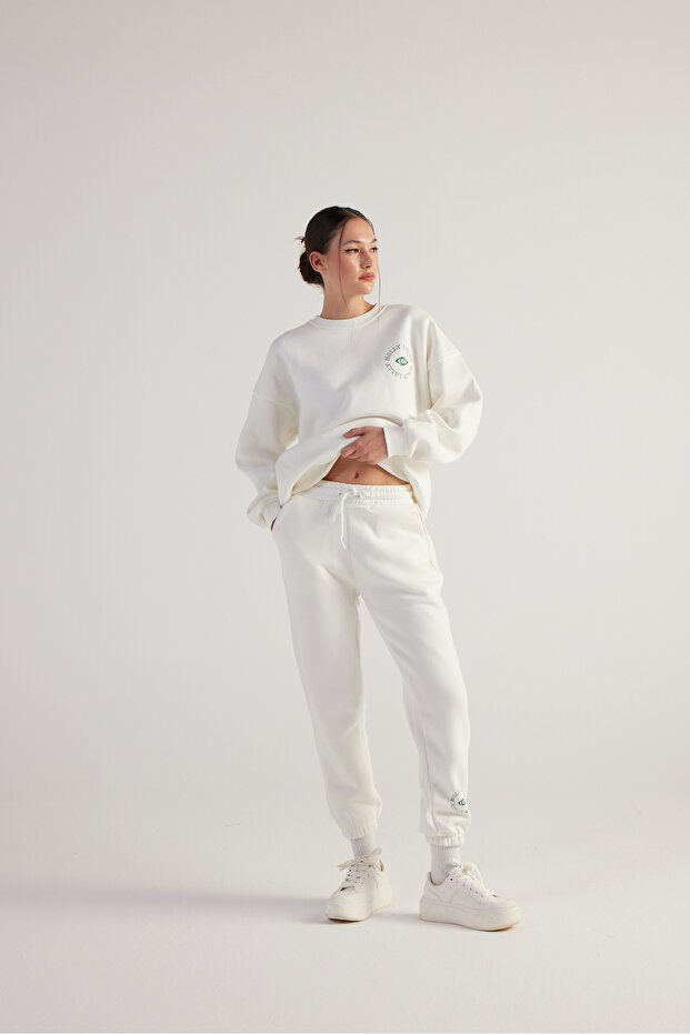 3 Thread Raised Elastic Leg Fine Sweatpants Ecru