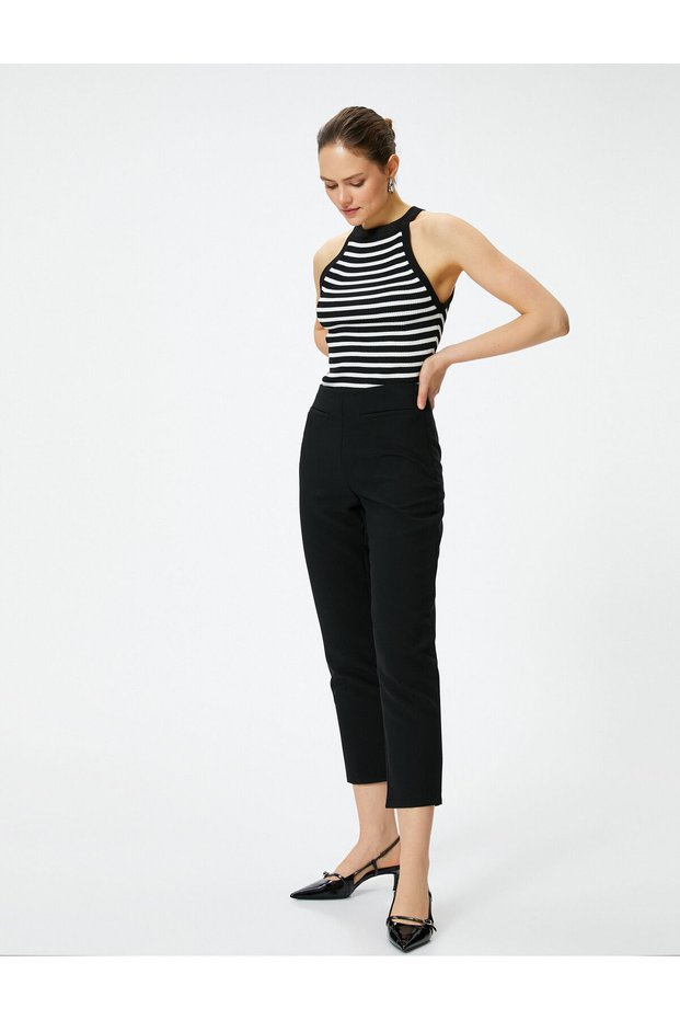 Cigarette Fabric Pants High Waist Fleto Pocket