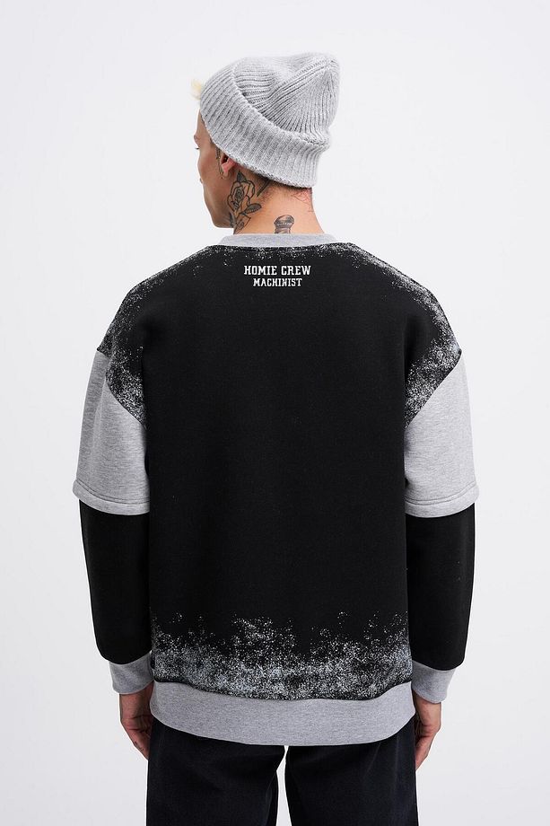 Erkek Double Layer Siyah Sweatshirt - 4