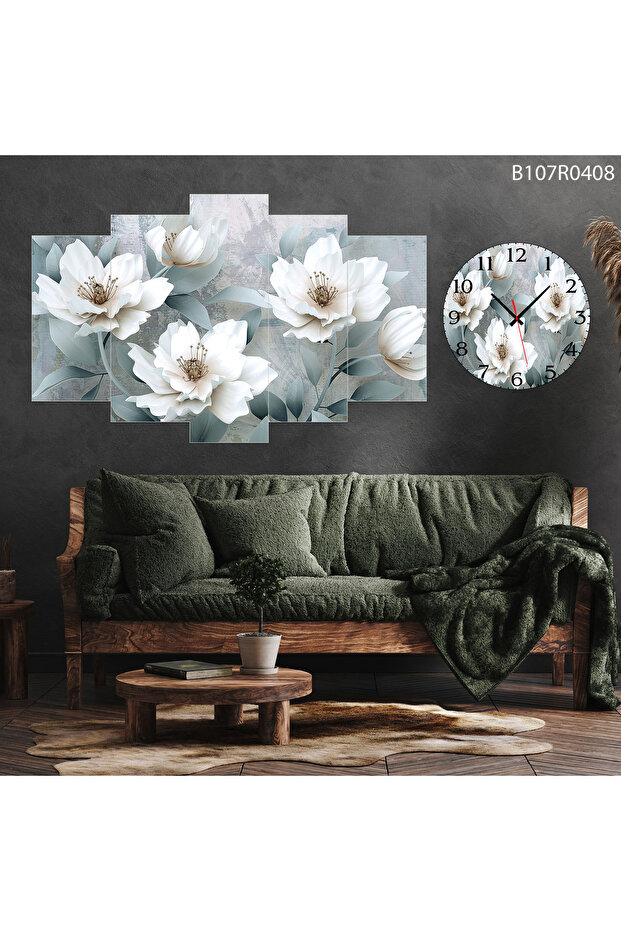 Parçalı Ahşap Duvar Tablo 5 Parça Set Ve saatli - 1