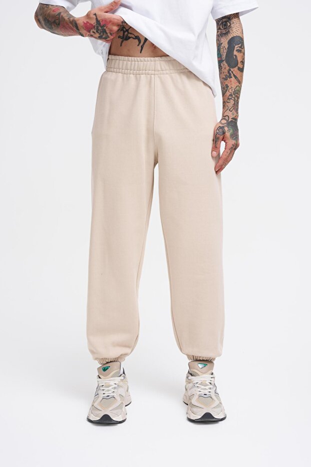 Erkek Basic Diagornel Jogger Açık Bej Eşofman Altı - 1