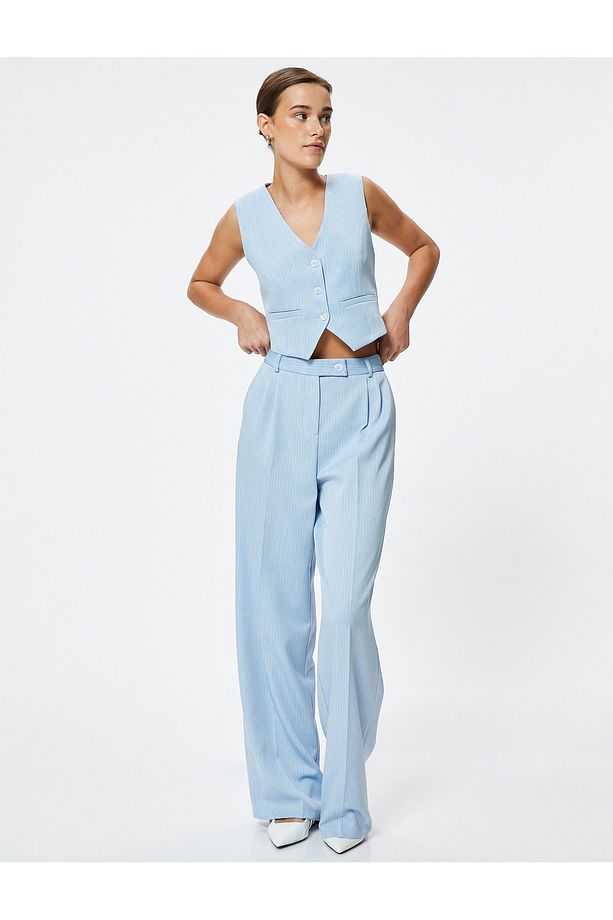 Geniş Paça Kumaş Pantolon Cepli - 2
