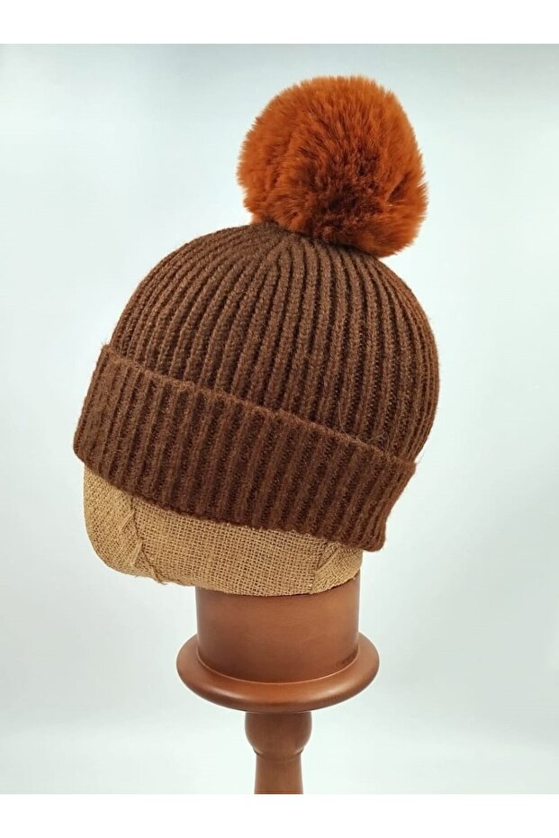 قبعة محبوكة مطوية مع كرات زينة - 3