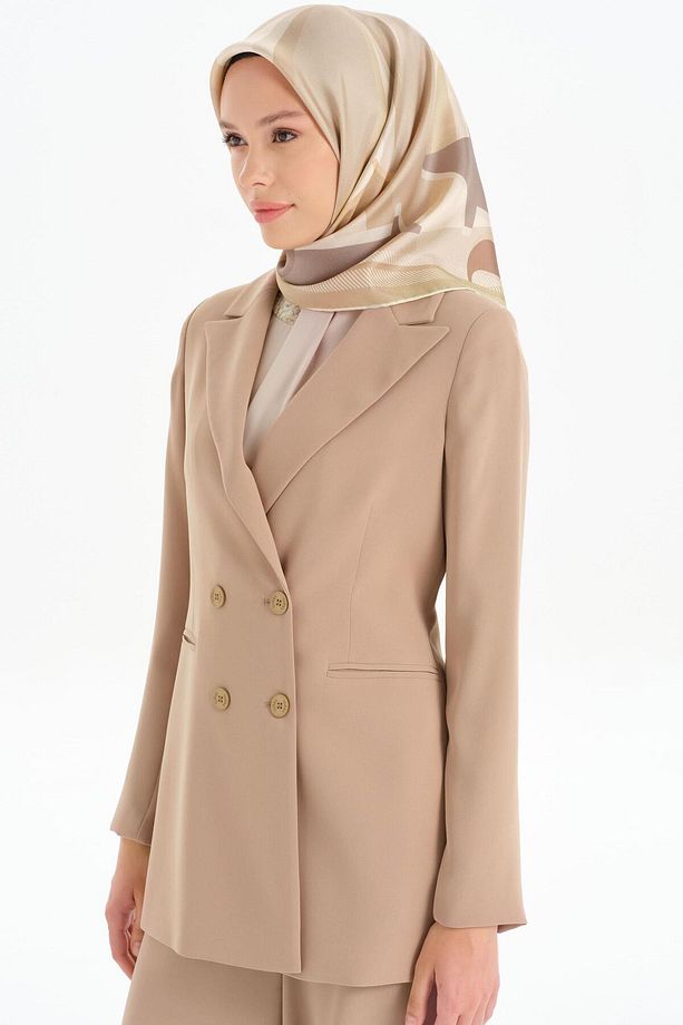 Kruvaze Basic Ceket - Bej - 2