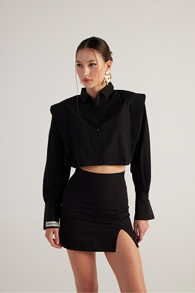 Padded Poplin Tria Crop Shirt Black