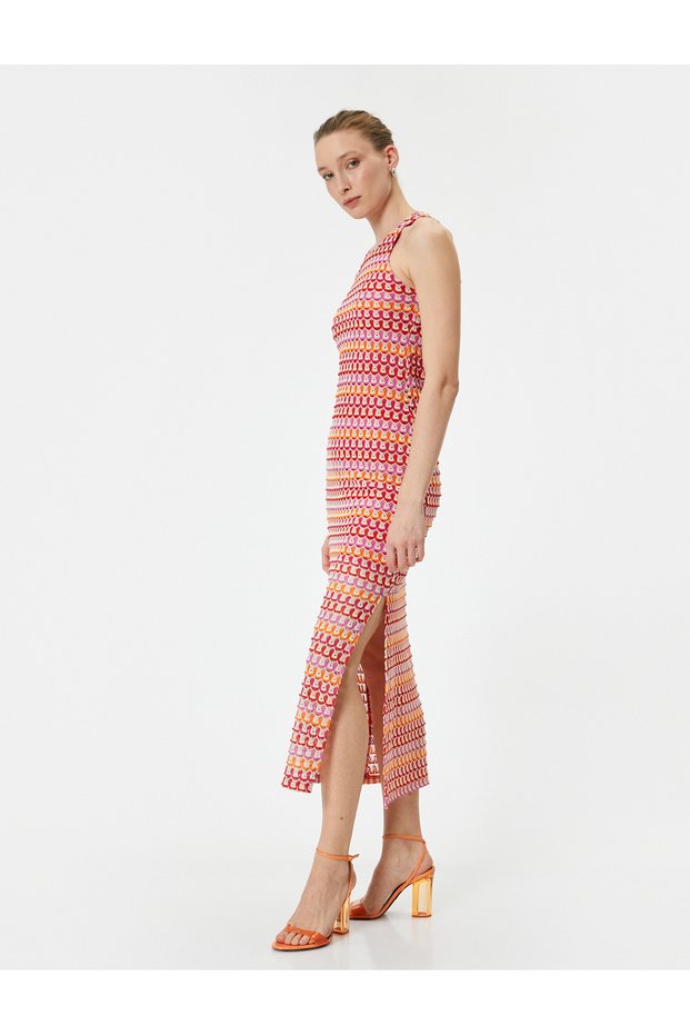 Midi Crochet Dress Halter Neck Slit Detail