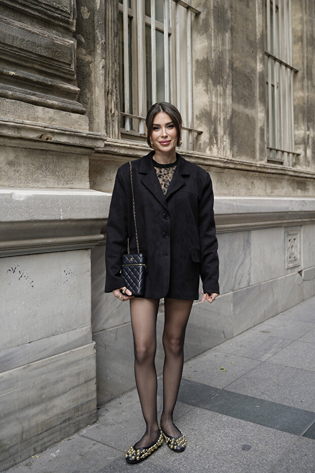 Black Suede Blazer Jacket - 1