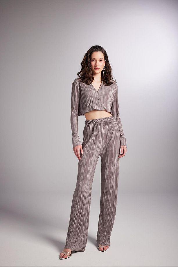 Crop Model Düğme Kapamalı Comfy Crop Gömlek Vizon - 8