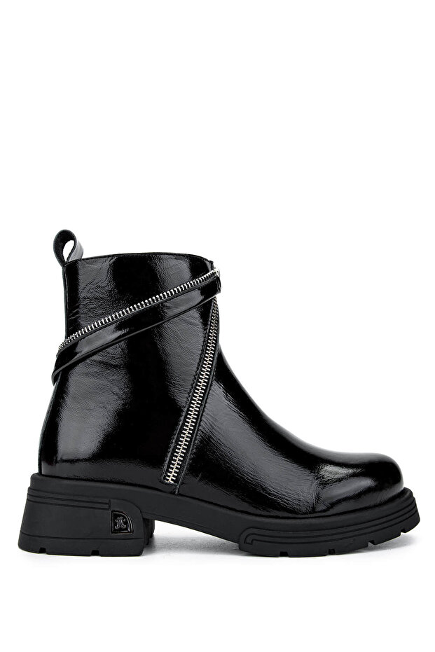 Women's Genuine Leather Black Patent Leather Casual Boots