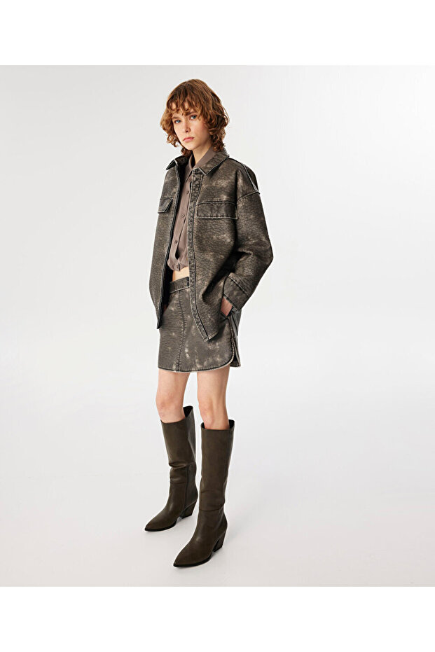 ESKİTİLMİŞ DERİ GÖRÜNÜMLÜ CEKET - 5