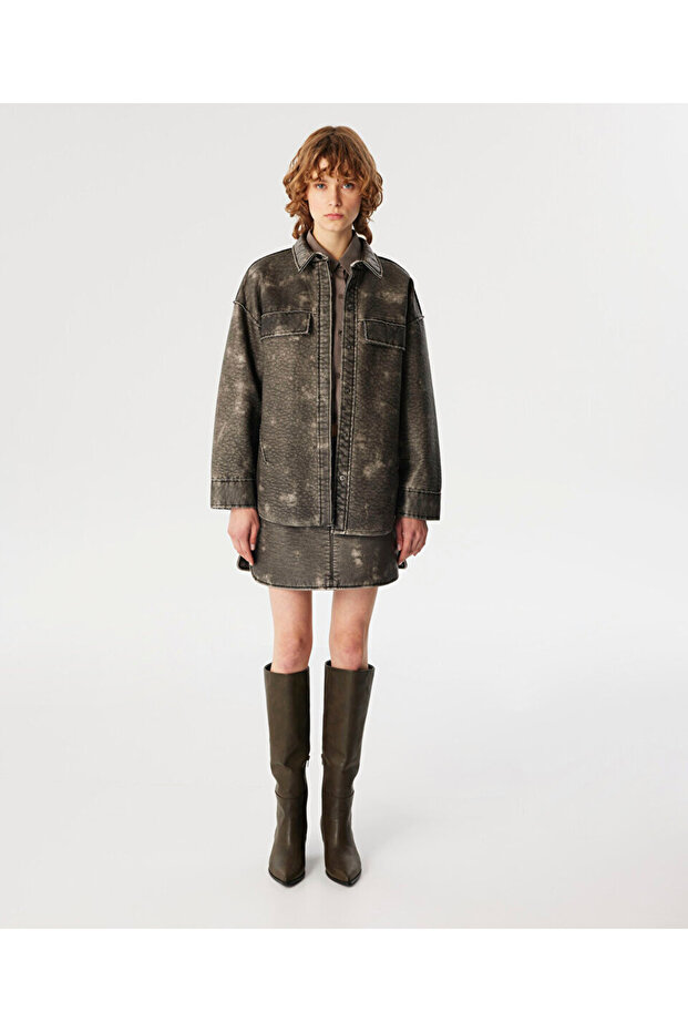 ESKİTİLMİŞ DERİ GÖRÜNÜMLÜ CEKET - 2