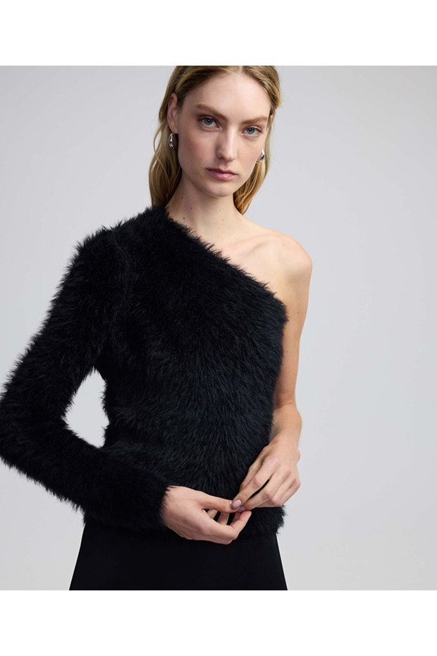 Asimetrik kol pelüş triko - 1