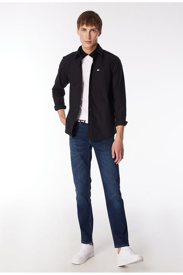 Regular Fit Normal Kesim %100 Pamuk Siyah Gömlek - 4