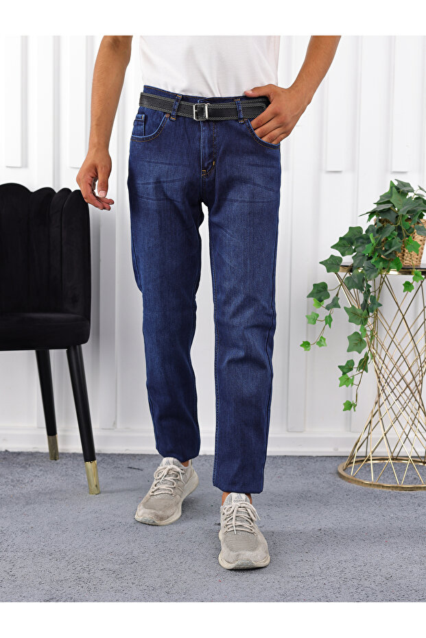 Boys' Fleece-Lined Jeans with Belt Blue