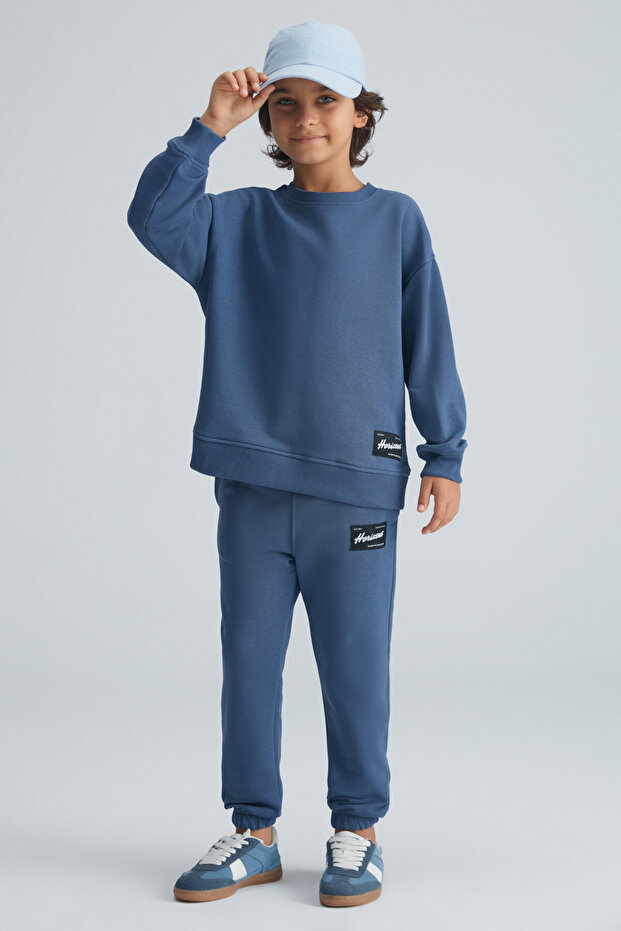 Nacer boy's ornament label comfort indigo tracksuit set