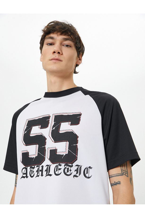 Kolej Tişört Oversize Baskılı Reglan Kollu Bisiklet Yaka - 1