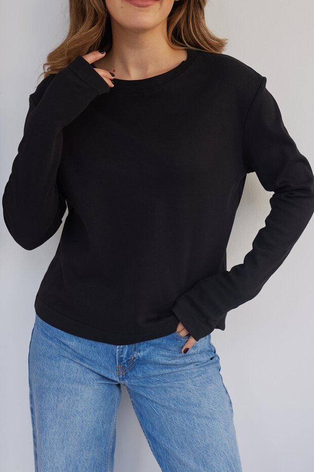 Black Long Sleeve Crew Neck Basic T-Shirt