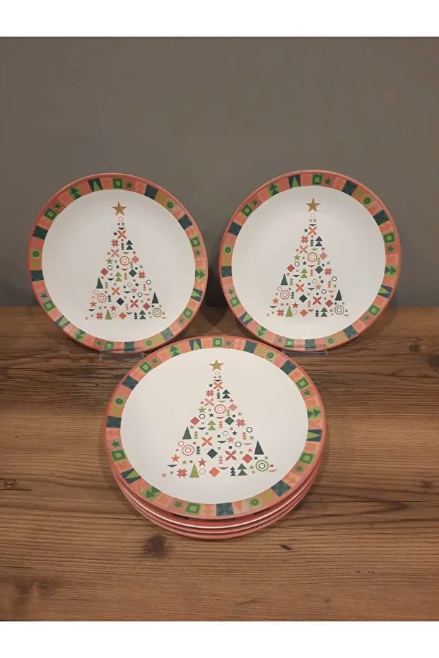 KERAMİKA SERVİS TABAĞI 26 CM 6 ADET MAT DESENLİ YILBAŞI - 1