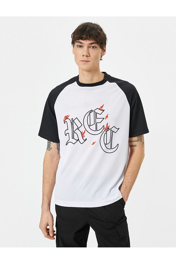 Oversize Tişört Slogan Baskılı Bisiklet Yaka Reglan Kollu - 3