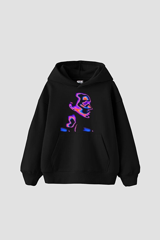 Illusion Woman Printed Oversized Unisex Black Hoodie