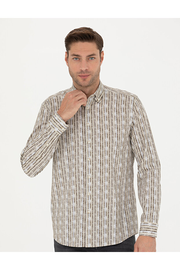 Khaki Regular Fit Long Sleeve Shirt 50273550-Vr027