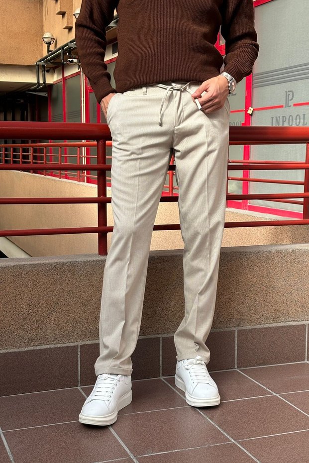 Men'S, Elastic Waist, Diagonel Fabric, Old Money Culture, Double Leg, Regular Fit Pants 24Inp291