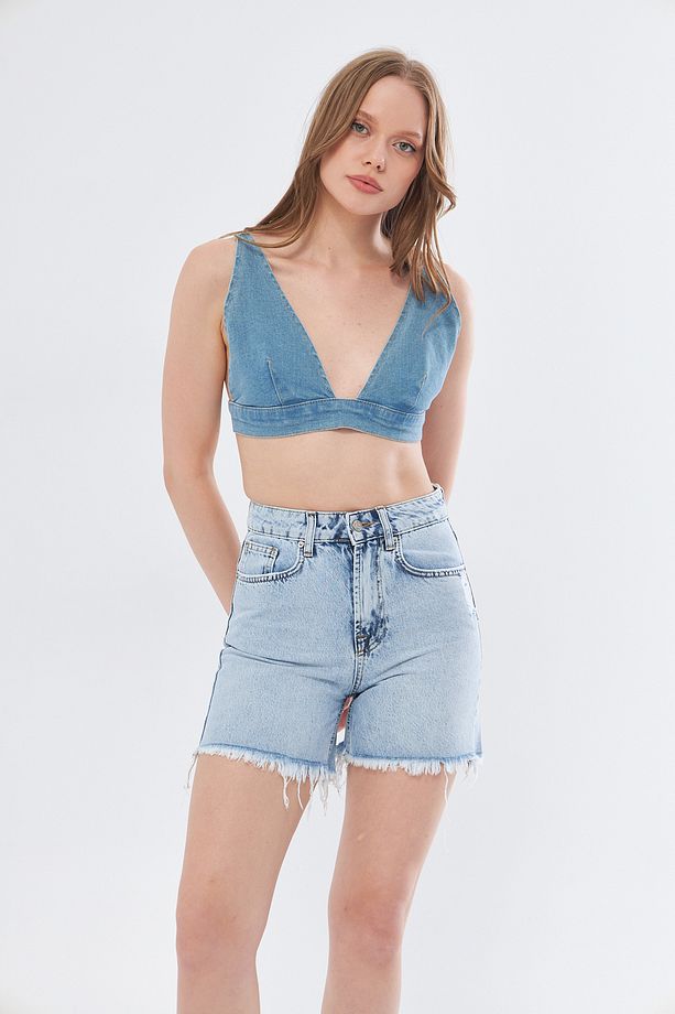 TREND Yıpratmalı  Denim  Şort - 2