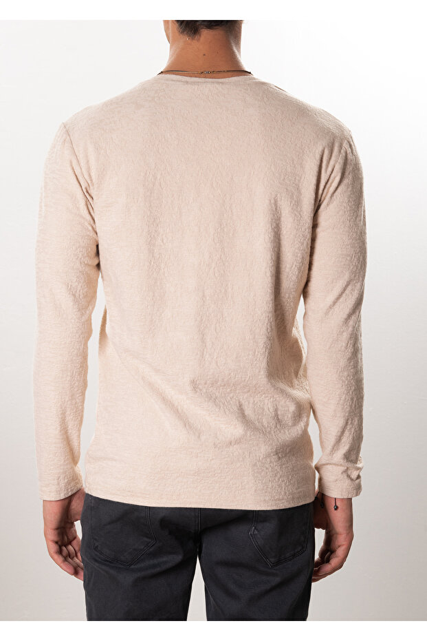 Bej Düğmeli Sweatshirt - 4