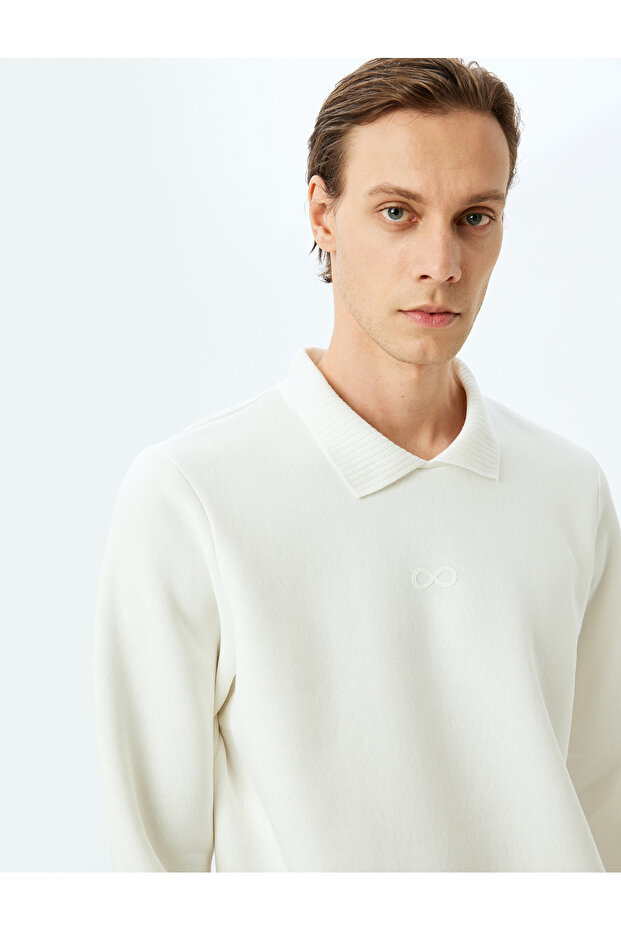 Polo Neck Raised Cotton Blended Basic Printed Sweatshirt
